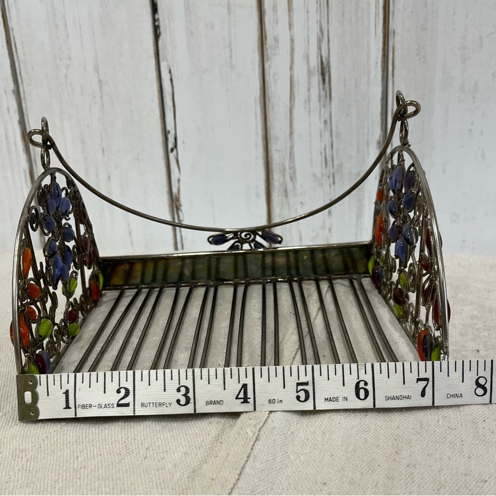 Vintage Glass Like Beaded Silver Napkin Holder with Beaded Handle - Picture 16 of 16